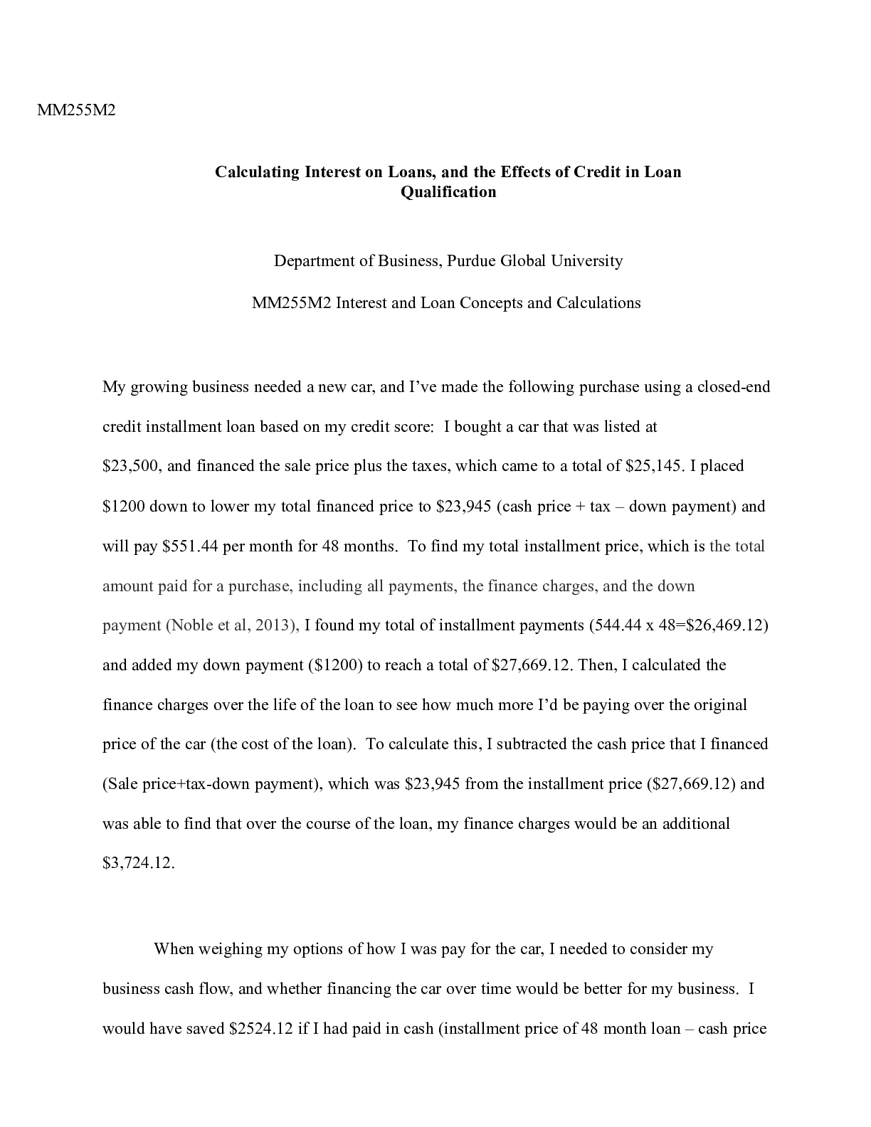 Preview image for MM255 2   Calculating Interest on Loans.docx(1)  MM255M2  Calculating Interest on Loans, a